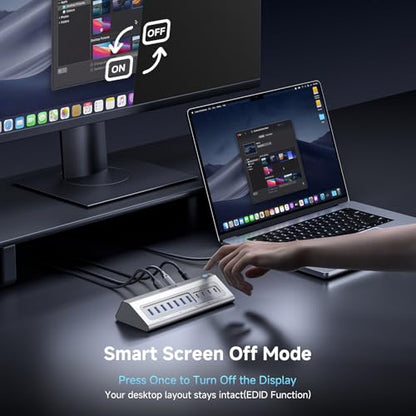 Giftos Powered USB Hub, 18 in 1 USB 3.2 Hub with 4K HDMI, PD 100W,45W Charge,10Gbps USB,SD/TF,Audio, 65W Adapter,3.3FT Cable,Aluminum,Smart Button, USB Hub for Mac, Mac mini, iMac,iPhone 17/16,iPad - size: 18 IN 1