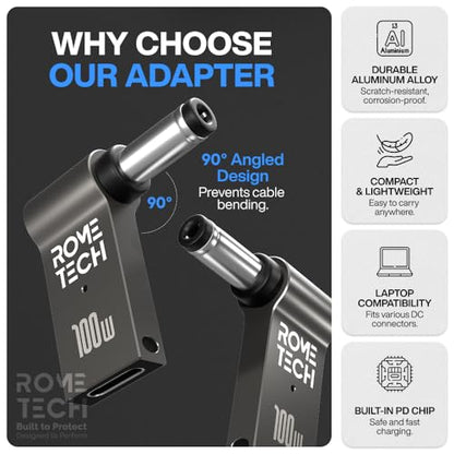 USB C to DC Adapter, Type C to DC with Built-in PD and E-Mark Smart Chip Universal, Input 19V ⎓ 3.42A, with 5.5×2.1 mm Plug, USB C to Laptop Charger (2-Pack)