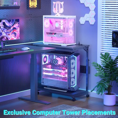 Besiost Computer Tower Stand with Outlets, PC Stand for Floor - size: 32"
