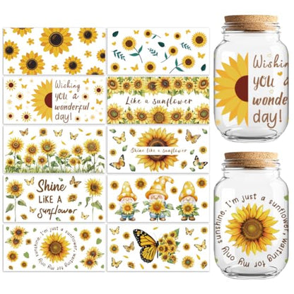 UV DTF Cup Wraps Transfer Stickers Christian Sunflowers and Butterflies, 10 Sheets Waterproof Custom Vinyl Transfer Sticker 16oz Coffee Glass Cup Tumbler Bottle Mug Decals for Men Women | Waterproof UV DTF Stickers, Custom Vinyl Decals for 16oz Coffee Cup