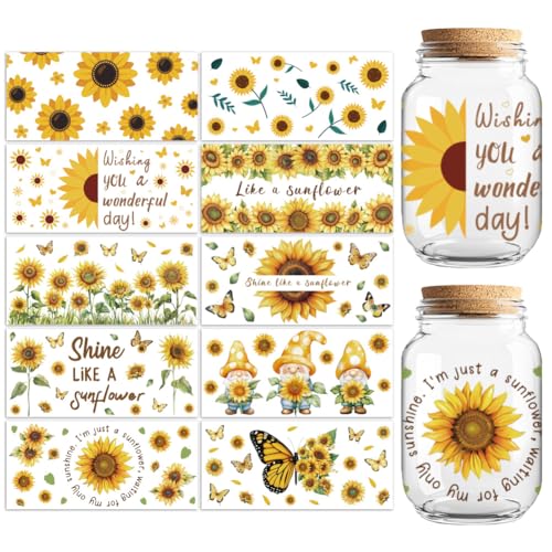 Peacoblue UV DTF Cup Wraps Transfer Stickers Christian Sunflowers and Butterflies, 10 Sheets Waterproof Custom Vinyl Transfer Sticker 16oz Coffee Glass Cup Tumbler Bottle Mug Decals for Men Women - style: Sunflowers and Butterflies