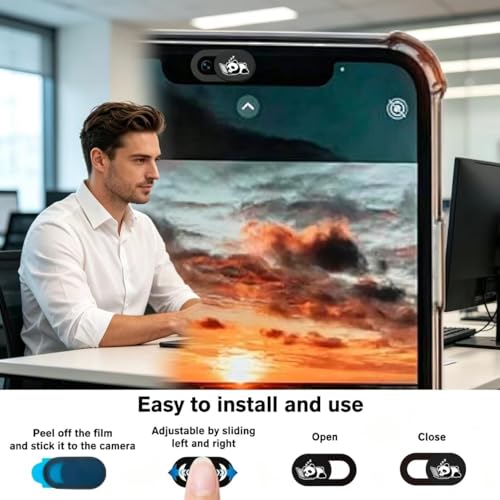 6 Pack Ultra Thin Sliding Laptop Webcam Cover Privacy Protector | Light privacy shield fits laptops, tablets and cell phones for daily anti-peep security protection