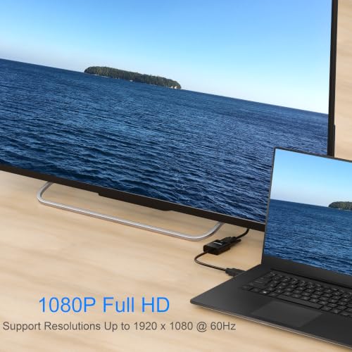 HDMI to VGA Adapter, Male to Female, Black | One-way from HDMI source (computer, desktop, laptop) to VGA display (monitor, projector, TV); not a VGA to HDMI adapter