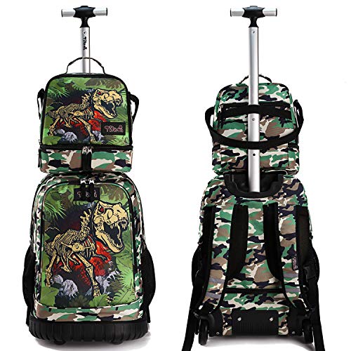 Tilami Rolling Backpack 19 inch with Lunch Bag Wheeled Laptop Backpack, Dinosaur Camouflage - color: Dinosaur Camouflage
