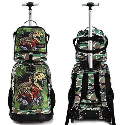 Tilami Rolling Backpack 19 inch with Lunch Bag Wheeled Laptop Backpack, Dinosaur Camouflage - color: Dinosaur Camouflage
