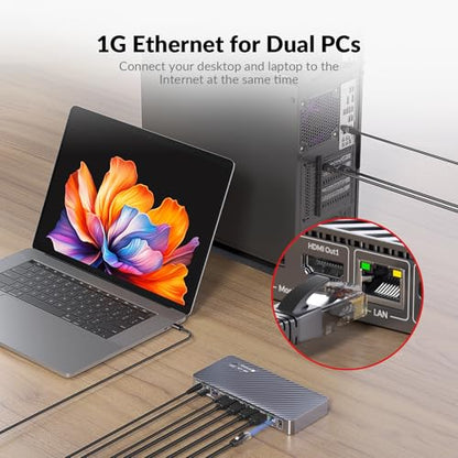 AV Access 8K KVM Switch 2 Monitors 2 Computers for Laptop & Desktop, GbE | KVM Docking Station Dual Monitor 8K@60Hz/4K@165Hz, 100W PD, 4xUSB 3.2 10Gbps USB C Hub, Audio, SD, Remote Switch - style: 8K KVM(iDock B10)