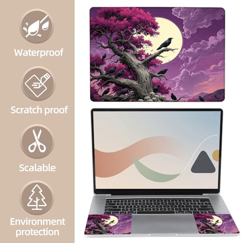 Universal Laptop Skin Sticker for 12/13/14/15.6 Inch Laptops, Reusable Vinyl Laptop Decal Cover, Waterproof Scratch Resistant Notebook Skin with 2 Wrist Pads,Gothic Raven Moon - color: Gothic Raven Moon