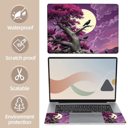 Universal Laptop Skin Sticker for 12/13/14/15.6 Inch Laptops, Reusable Vinyl Laptop Decal Cover, Waterproof Scratch Resistant Notebook Skin with 2 Wrist Pads,Gothic Raven Moon - color: Gothic Raven Moon