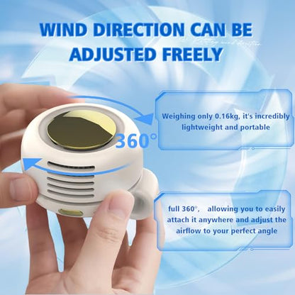Portable Fan,2-in-1 Waist Clip On Bladeless, Ultra-Quiet Mini Personal Neck Fan 3 Speeds with 360°Adjustable Clip USB Rechargeable for Hiking,Office & Outdoor - color: White