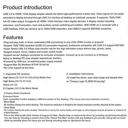 Chenyang USB 3.0 to HDMI ＆ VGA HDTV Adapter Cable External Graphics Card for Windows Laptop - color: USB 3.0 to HDMI ＆ VGA