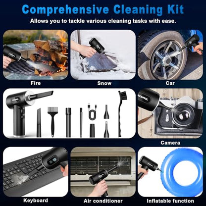 FRESMOL Compressed Air Duster, Rechargeable Cordless Electric Air Blower | 3-Gear Adjustable, 100000RPM, Smart LED Display, LED Light, Keyboard, PC, Car, Home Cleaning, Replaces Canned Air, Black