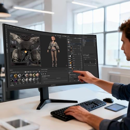 KOORUI 34 Inch Ultrawide Curved WQHD Gaming Monitor, 180Hz 1000R 1ms | 3440×1440p HDR400, 95% DCI-P3, PIP/PBP, FreeSync Premium, height-adjustable stand, gaming and multitasking - size: 34"/WQHD/1000R/HDR400