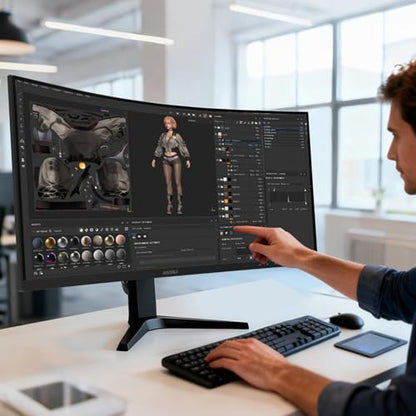 KOORUI 34 Inch Ultrawide Curved WQHD Gaming Monitor, 180Hz 1000R 1ms | 3440×1440p HDR400, 95% DCI-P3, PIP/PBP, FreeSync Premium, height-adjustable stand, gaming and multitasking - size: 34"/WQHD/1000R/HDR400