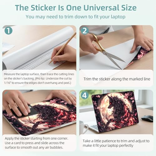 Universal Laptop Skin Decal, 3-Piece Vinyl Protector for 12 13 14 15.6" Notebook, Waterproof Anti-Scratch, Easy Trim & Bubble-Free Finish, Black Wolf with Glowing Red - color: Black Wolf with Glowing Red