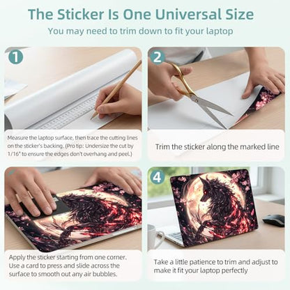 Universal Laptop Skin Decal, 3-Piece Vinyl Protector for 12 13 14 15.6" Notebook, Waterproof Anti-Scratch, Easy Trim & Bubble-Free Finish, Black Wolf with Glowing Red - color: Black Wolf with Glowing Red