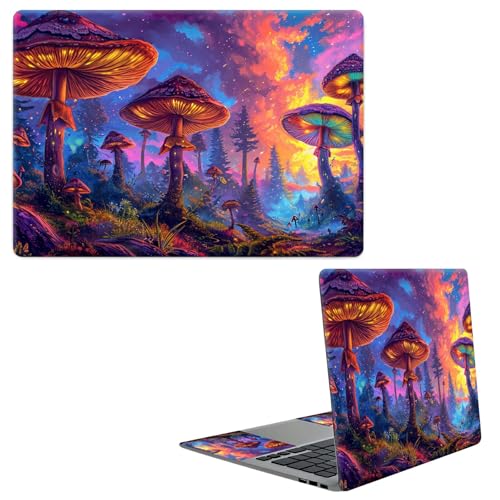 Laptop Skin Sticker Decal, Universal Protective Cover Fit 12 13 14 15.6 Inch Notebook, Reusable Water-Resistant Vinyl Decal w/ 2 Wrist Pads for Business Travel Office, Mushroom Forest Art - color: Mushroom Forest Art