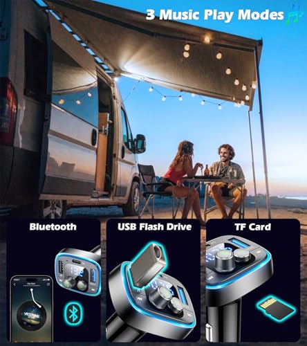 LIHAN Bluetooth Car Adapter 5.4, FM Transmitter, 48W PD/QC Charger | Enjoy Bluetooth music, GPS navigation and hands-free calling while charging devices with powerful 48W PD/QC fast charging