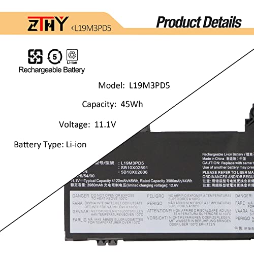 45Wh L19C3PD5 Battery Replacement for Lenovo ThinkPad E14 E15 2nd 3rd 4th | ThinkPad E14 E15 Gen 2 Gen 3 Gen 4 Laptop Battery L19M3PD5 L19D3PD5 L19L3PD5 L20C3PD4 L20L3PD4 L20M3PD4 11.1V 3-Cell 4120mAh - size: 11.50*2.87*0.24inch L19M3PD5