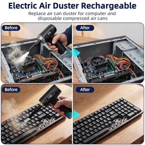 Compressed Air Duster, 100000RPM Super Power Electric Air Duster with LED Light, 3-Gear Adjustable Rechargeable Cordless Air Blower for Keyboard Car House Electric Devices Cleaning Outdoor