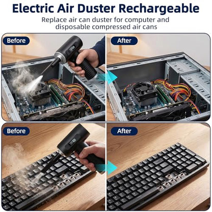 Compressed Air Duster, 100000RPM Super Power Electric Air Duster with LED Light, 3-Gear Adjustable Rechargeable Cordless Air Blower for Keyboard Car House Electric Devices Cleaning Outdoor