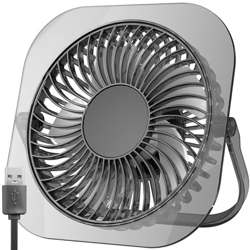 Antarctic Star Ultra-Thin USB Desk Fan, Personal Portable Desktop Cooling Fan with 3 Speeds & Night Light, 5W Powerful Quiet Small Fan for Bedroom Office Home, Powered by USB Cable - color: BLACK