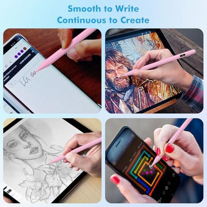 Moko Universal Capacitive Stylus Pencil for Touch Screen, Pink | Fast Charging, Power Display, Compatible with Apple iPad/iPhone/Samsung/Lenovo, iOS Android Tablets & All Smartphones - color: Pink