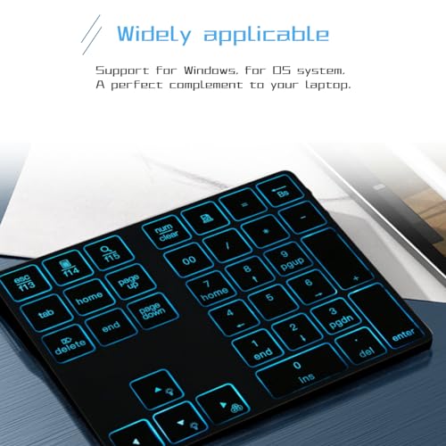 EBTOOLS Bluetooth Number Pad, Rechargeable 34 Key Numeric Keypad with 7 Color Backlit, Mini External Keyboard, Complement to Laptop, for OS