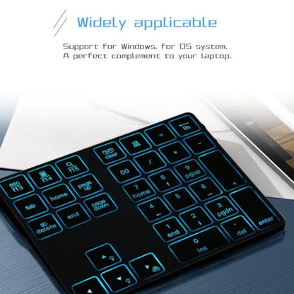 EBTOOLS Bluetooth Number Pad, Rechargeable 34 Key Numeric Keypad with 7 Color Backlit, Mini External Keyboard, Complement to Laptop, for OS