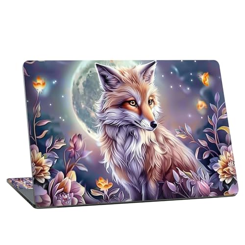 Universal Laptop Skin Sticker with 2 Wrist Pad Skins, Waterproof Scratch Resistant Vinyl Laptop Cover Decal, Cut to Fit for 11–15.6 Inch MacBook HP Dell Lenovo, Fox Flowers - color: Fox Flowers