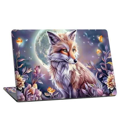 Universal Laptop Skin Sticker with 2 Wrist Pad Skins, Waterproof Scratch Resistant Vinyl Laptop Cover Decal, Cut to Fit for 11–15.6 Inch MacBook HP Dell Lenovo, Fox Flowers - color: Fox Flowers