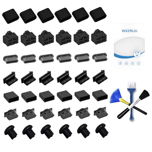 42x USB Dust Cover Port Plugs,7 Types USB Cap Port Stopper for USB Type-C, USB A Female,RJ45 Ethernet Port,HDMI,3.5mm Headphone, Type-C Data Cable Plug Protective Cover,with 3 Types Cleaning Brush