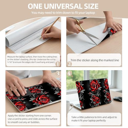Universal Laptop Skin Sticker for 12/13/14/15.6 Inch Laptops, Reusable Vinyl Laptop Decal Cover, Waterproof Scratch Resistant Notebook Skin with 2 Wrist Pads,Red Roses - color: Red Roses
