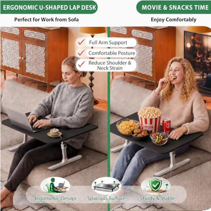 Lap Desk for Bed & Couch, Couch Lap Desk for Adults with Arm Rest, Ergonomic Laptop Desk, Adjustable Height & Angle Bed Table for Working, Reading & Gaming