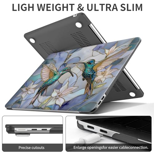 for MacBook Pro 16 Inch Release 2019 Model A2141 Black Computer Case,Novelty Premium Pattern Hardshell Laptop Case Gilded Wings Stained Glass Hummingbirds Lilies - color: Gilded Wings Stained Glass Hummingbirds Lilies, size: A2141(16 inch)-Black
