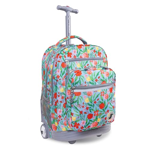 J World Sundance Laptop Rolling Backpack for Girls Boys. Roller Bookbag with Wheels, 20 Inch, Flora - color: Flora
