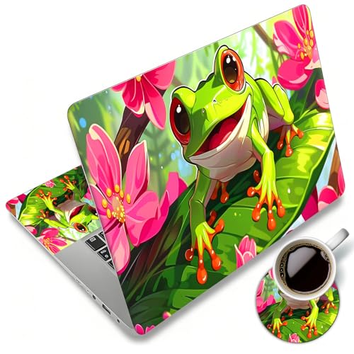 Laptop Skin Sticker Decal 12"-15.6" Universal Laptop/Notebook/Netbook Vinyl - Waterproof Scratch Resistant,Fits HP Dell Lenovo MacBook,2 Free Wrist Pads,Easy Apply & Remove,Cute Frog Flower - color: Cute Frog Flower