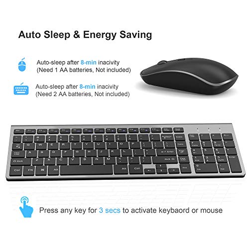 JOYACCESS Wireless Keyboard Mouse Combo, 2.4G Compact and Ultra Slim Wireless Keyboard and Mouse for Windows, Computer, Desktop, PC, Laptop (Grey) - color: black grey