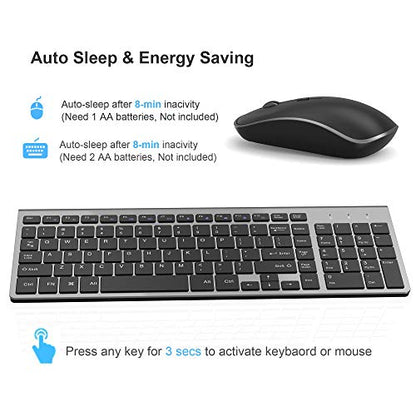JOYACCESS Wireless Keyboard Mouse Combo, 2.4G Compact and Ultra Slim Wireless Keyboard and Mouse for Windows, Computer, Desktop, PC, Laptop (Grey) - color: black grey