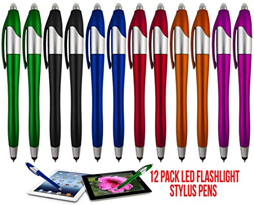 Stylus Pen, 3-1 Multi-Function, Ball Point Black Ink Pen, Capacitive Stylus for Touchscreen Devices, LED Flashlight, Medical Pen Light,for Home,Work,Doctors, and Nurses (12 Pack) - size: 12 Pack