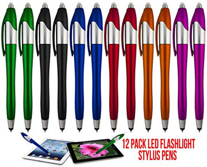 Stylus Pen, 3-1 Multi-Function, Ball Point Black Ink Pen, Capacitive Stylus for Touchscreen Devices, LED Flashlight, Medical Pen Light,for Home,Work,Doctors, and Nurses (12 Pack) - size: 12 Pack