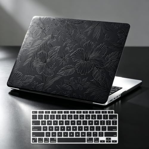 DTangLsm for MacBook Air 13 inch Case 2021 2020-2018 M1 A2337 A2179 A1932 | Elegant Textured Leather Hard Shell Vintage Logo Cutout Cover for MacBook Air 13.3 Case+Keyboard Cover, Black Embossed Floral - color: # Retro Black