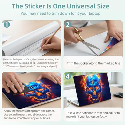 Universal Laptop Skin Decal, 3-Piece Vinyl Protector for 12 13 14 15.6" Notebook, Waterproof Anti-Scratch, Easy Trim & Bubble-Free Finish, Flaming Skull Face - color: Flaming Skull Face