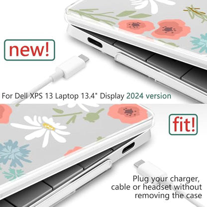 Batianda Daisy Meadow Case for Dell XPS 13 Laptop 2024 2025 | Fits Model 9340/9345/9350 13.4" Display, Lightweight Slim Hard Shell Protection for Girls, Students and Soft Style Users - color: Cute Daisy