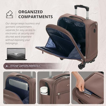 Verage Underseat Carry On Luggage with Wheels, 14.5-Inch Spinner Small Suitcase, Softside Lightweight Travel Bag for Men and Women, Airplane Carry On Bag, Chestnut Brown - color: Chestnut Brown, size: Basic Underseat