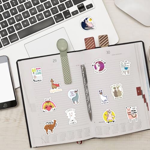 60pcs Funny Llama Stickers, Cute Animal Alpaca Decals Llama Theme Laptop Sticker Waterproof Vinyl Bottles Stickers for Computer Phone Motorcycle Mexican Camel Theme Party（Alpaca） - color: Alpaca