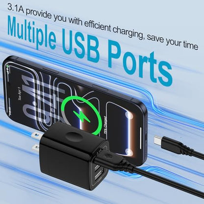 USB Wall Charger Plug Multi Port Quick Charge Block Cube 3.1A Power Adapter | For iPhone 17e 17 Pro Max Air 16e 16 15 14 13 12 Pro Max XS 8 iPad Samsung Galaxy S26 S25 S24 S23 Ultra/Note20 Ultra, 2Pack - color: all black