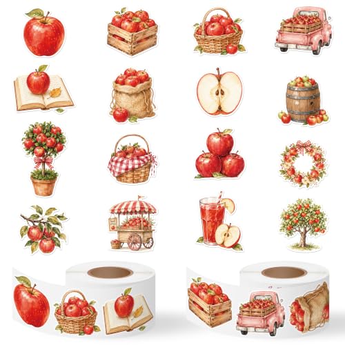 Fall Apple Self Adhesive Sticker for Laptop Water Bottle Scrapbook | Watercolor Painting Style Apple Self Adhesive Backing for Gift Tag Label Phone Case Notebook Accent Classroom Reward - style: Autumn Fall Apple