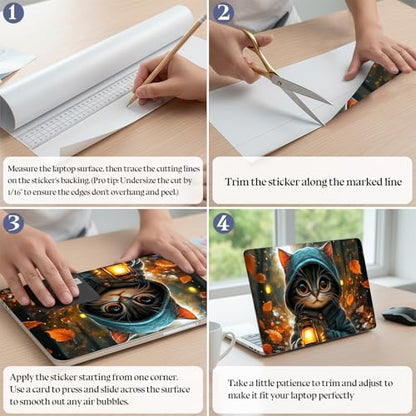 Universal Laptop Skin Sticker Decal,15.6 Inch Laptop Vinyl Cover for 13" 14" 15.6" Laptop,Scratch-Resistant Waterproof Protector Wrap,Reusable with Wrist Pads,Autumn Lantern Cat - color: Autumn Lantern Cat