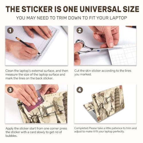 3Pcs World Landmarks Laptop Skin Sticker Statue of Liberty Universal Removable Vinyl Stickers Fits for 12.1 13 14 15.6 16 Inch Waterproof Notebook Decal Cover Gift - color: Light yellow and pencil gray
