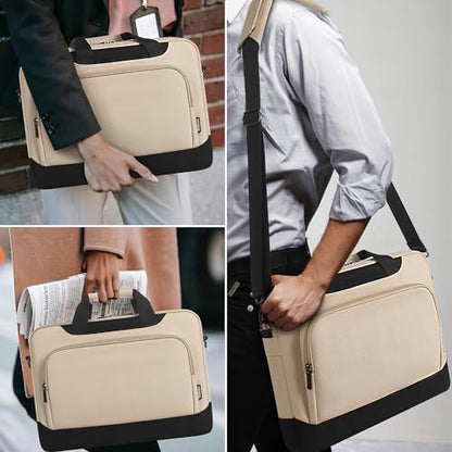 DOMISO 15-15.6 Inch Laptop Bag Business Briefcase Laptop Case Compatible with Lenovo 15.6" Ideapad 330/16" MacBook Pro/HP EliteBook 850 G3/Envy x360 15/Latitude 3580/Asus,Beige - color: Beige, size: 15 - 15.6 Inch